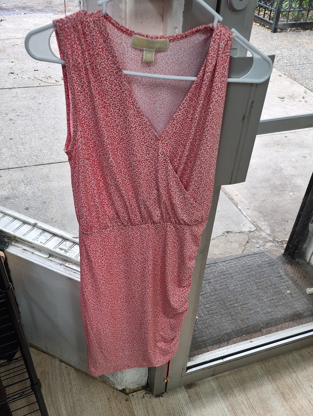Michael Kors Pink Coral Printed Faux-Wrap Midi Dress